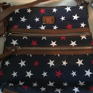 Style & Co Crossbody.  Red, white, and blue print.